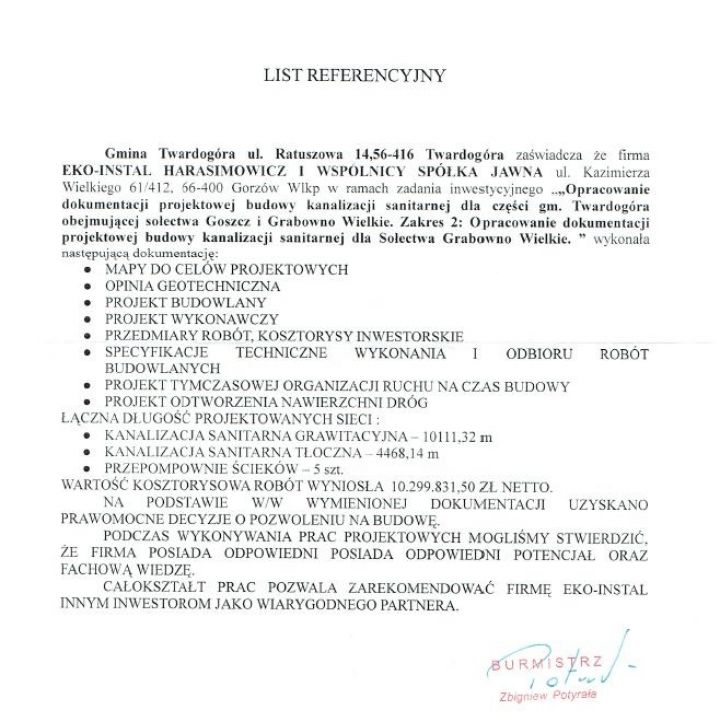 Budowa kanalizacji sanitarnej dla Sołectwa Grabowno Wielkie gmina Twardogora