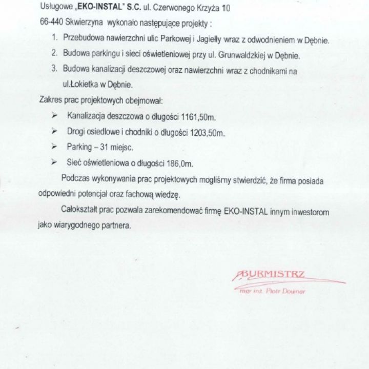 Przebudowa nawierzchni ulic Parkowej i Jagiełły wraz z odwodnieniem w Dębnie