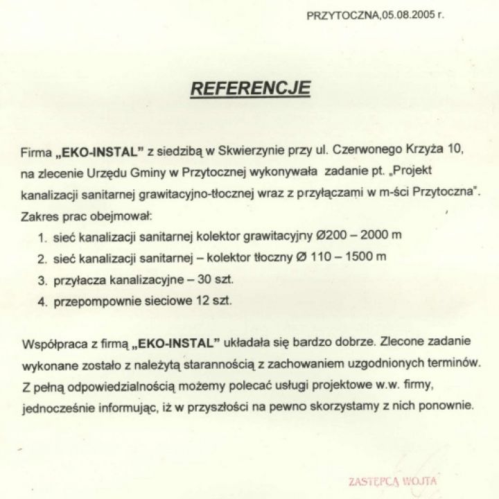 Projekt kanalizacji sanitarnej grawitacyjno-tlocznej wraz z przyłączami w miejscowości Przytoczna