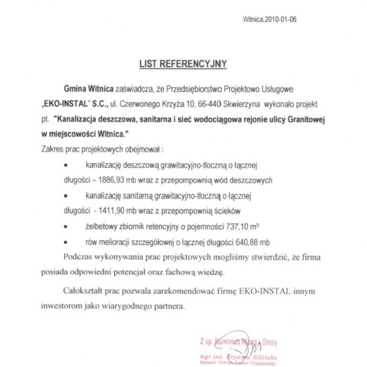 Kanalizacja deszczowa, sanitarna i sieć wodociągowa rejonie ulicy Granitowej w miejscowości Witnica